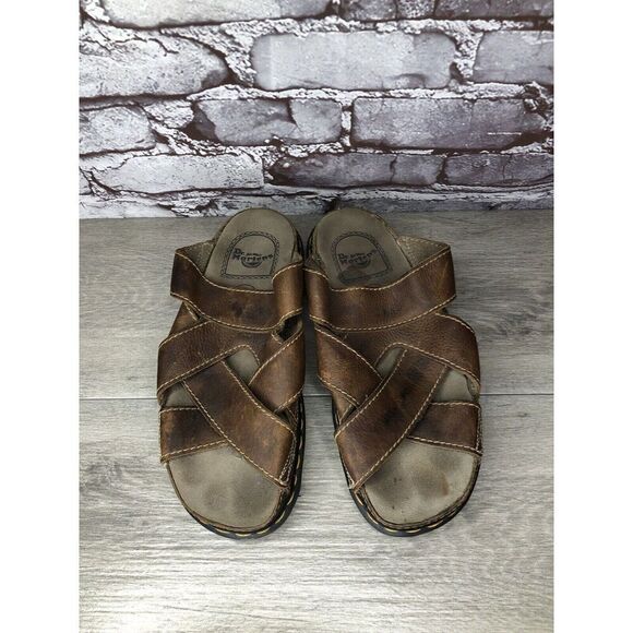 Vintage 90s DR. DOC MARTENS Brown Leather Fisherman Platform Sandals Men Sz 43EU - Picture 2 of 16